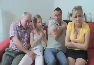 Mom, grandpa, son and daughter in the incest 4some